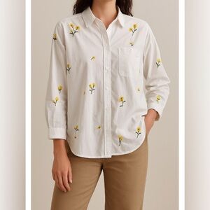 Anthropologie Maeve White Blouse with yellow flower Accents